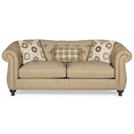 Traditional Reverse Camel Back Sofa with Button Tufting and Nailhead Trim